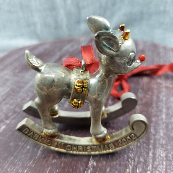 Lenox Babys First Christmas Silver Rocking Horse Ornament 2002 Keepsake - Picture 1 of 16